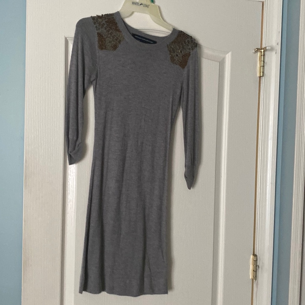 French connection mini gray sweater dress with embellishments